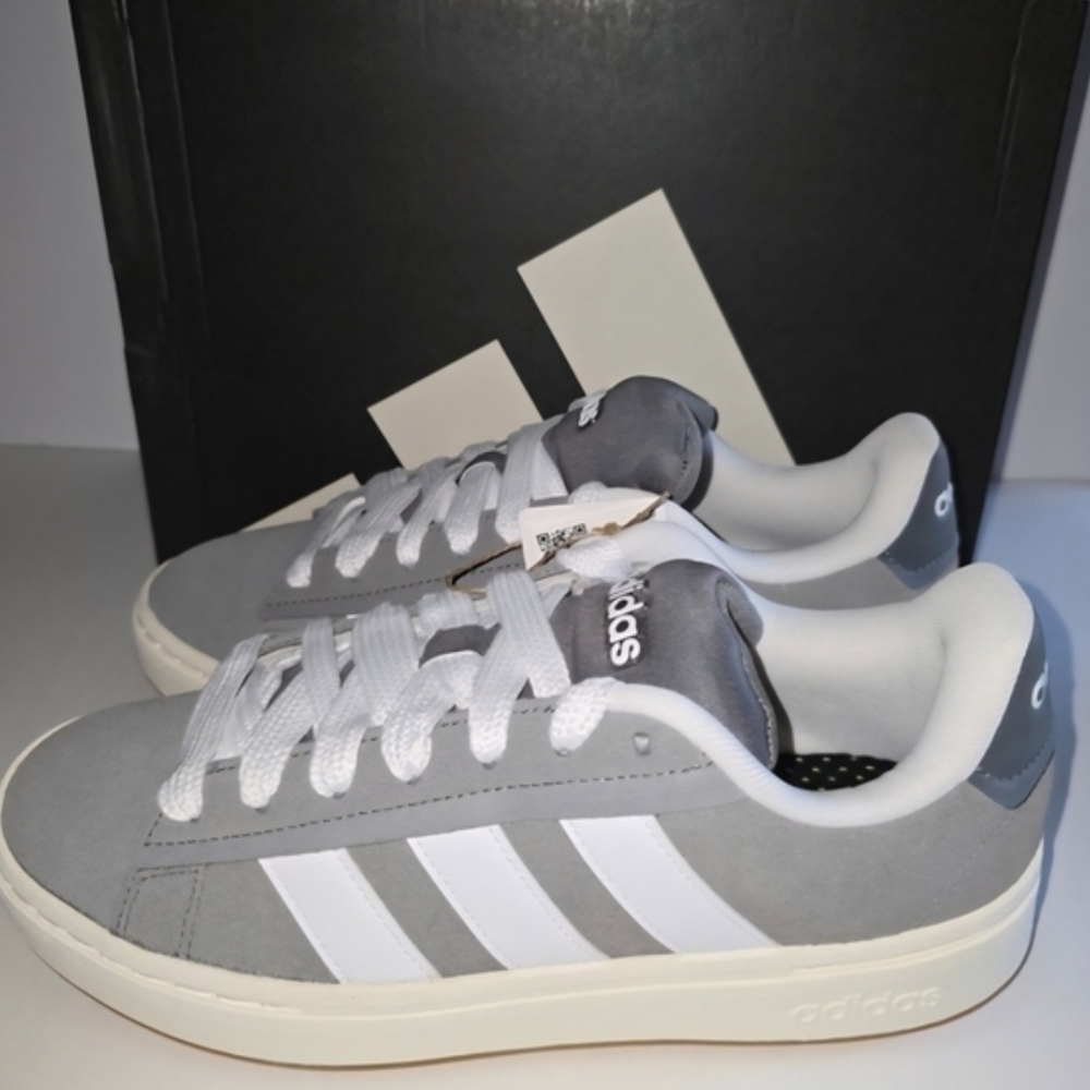 adidas Light Gray & White Suede Low-Top Sneakers